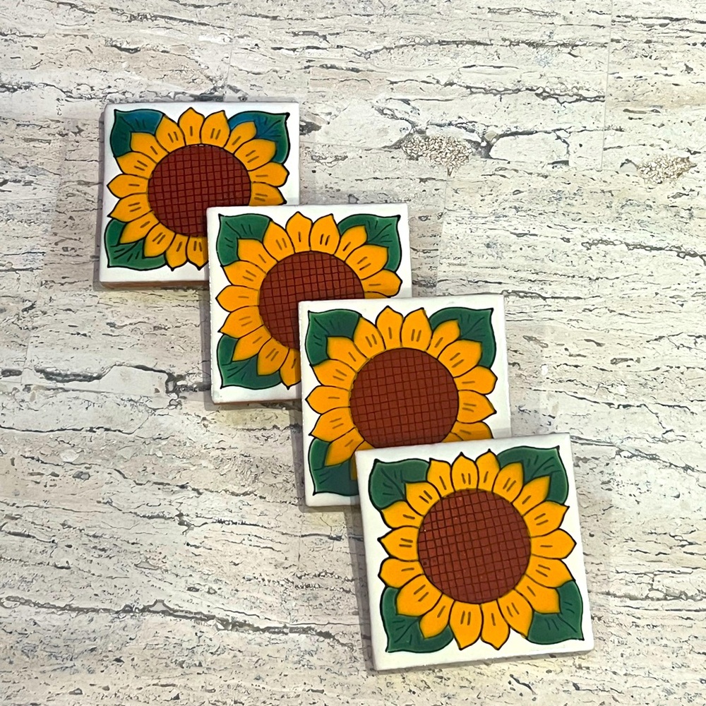 SALE! 4 gorgeous western art tile coasters. Natural stone with beautiful designs